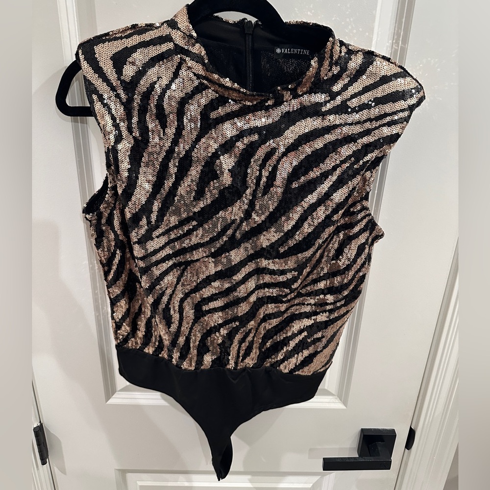 Valentine Black and Gold Sequin Women's Bodysuit